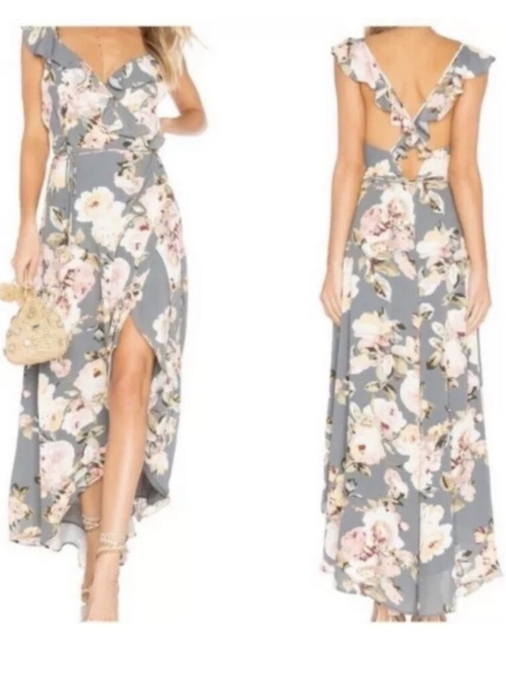 Privacy Please Fillmore Dress Revolve Floral Wrap Midi Open Back Ruffle Small
